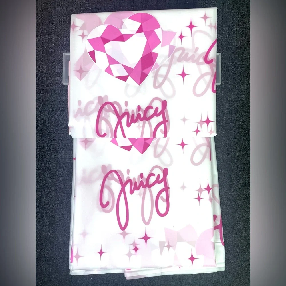 Juicy Couture Pink Geometric Hearts Semi-Clear Shower Curtain PEVA 70x72 NWT